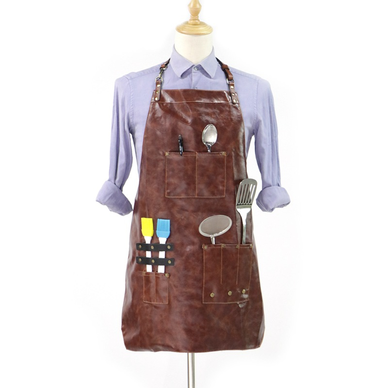 Multifunction High Quality Waterproof Fabric Pu Leather Bbq Apron for Men