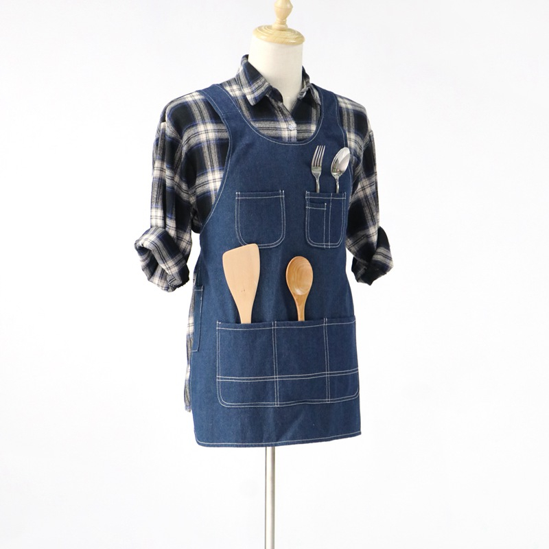 New design vest style denim canvas apron work use mutifunction cotton apron