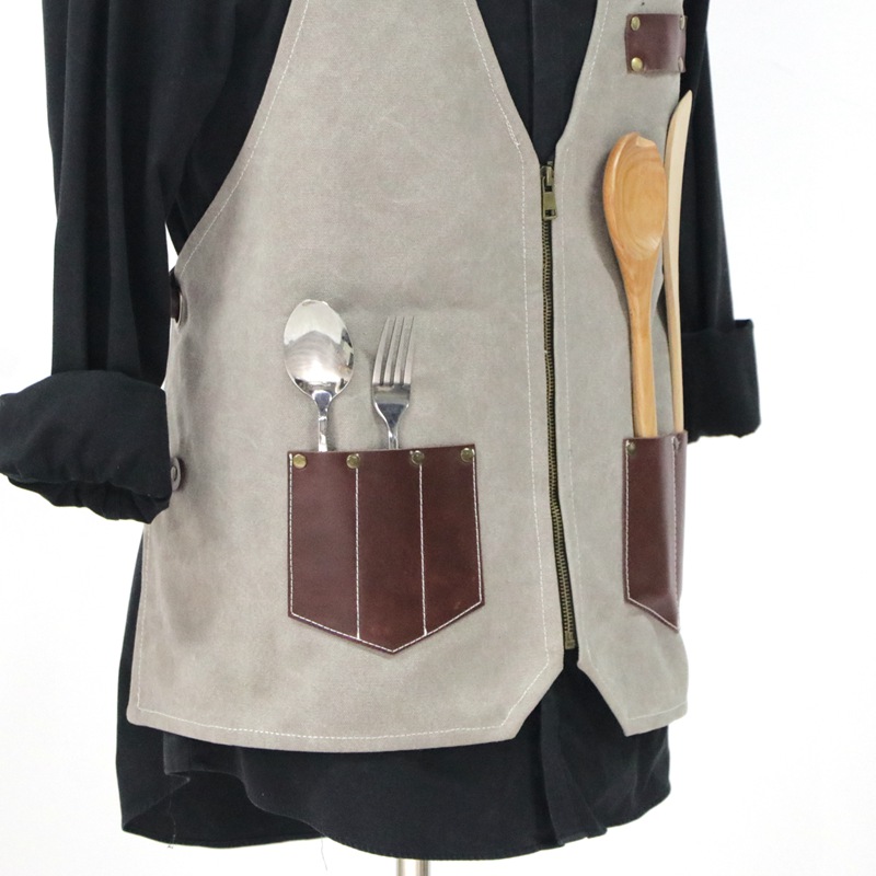 Fashion cool design reusable half length canvas zipper vest with functional pockets tool apron
