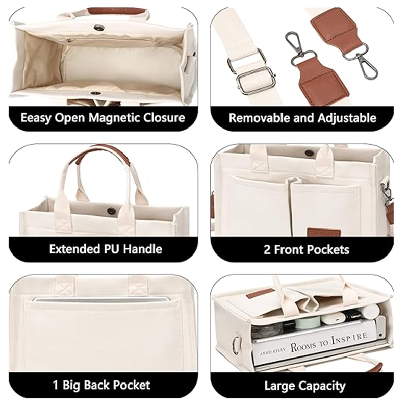 Large Canvas Tote Bag for Women With Pockets Laptop Crossbody Purses Everyday Bag Handbags for Work Beach Gym