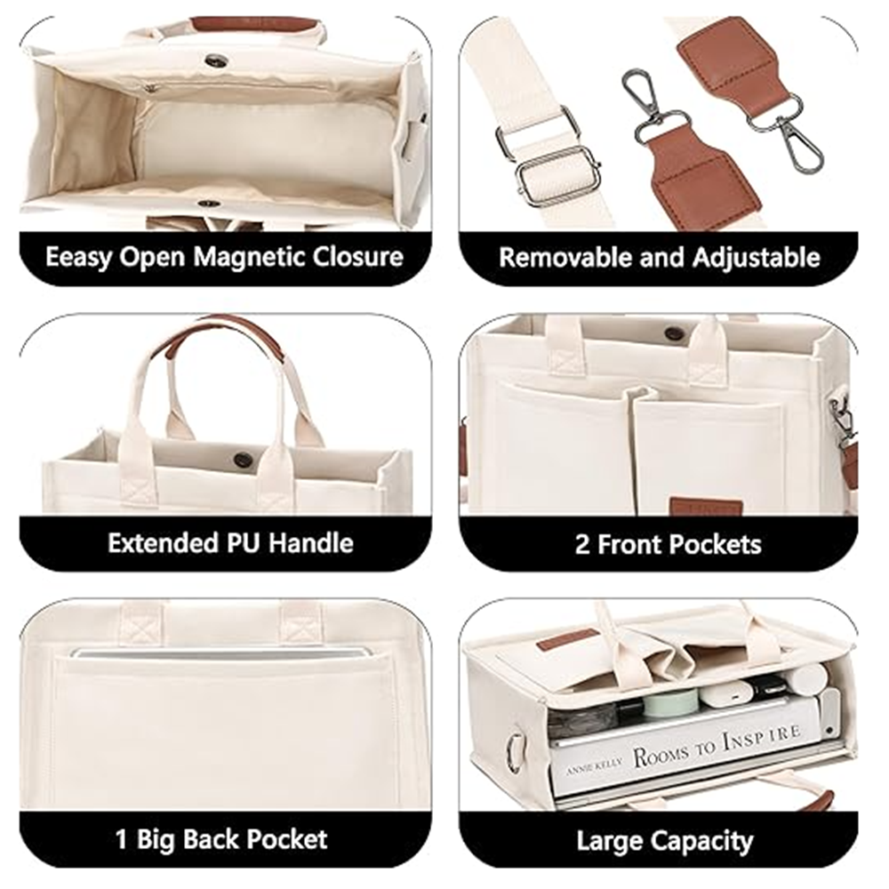 Large Canvas Tote Bag for Women With Pockets Laptop Crossbody Purses Everyday Bag Handbags for Work Beach Gym
