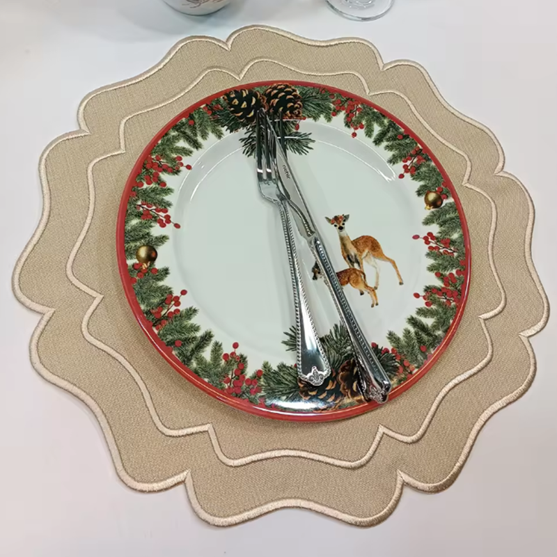 100% Linen Special-shaped Napkin Applique Napkin Modern Style Christmas Napkins Table Festival Decor