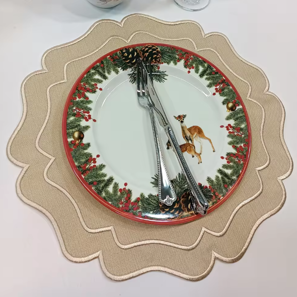 100% Linen Special-shaped Napkin Applique Napkin Modern Style Christmas Napkins Table Festival Decor