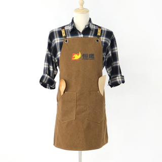 Classic brown foam printed polyester cotton canvas barista apron from China Supplier