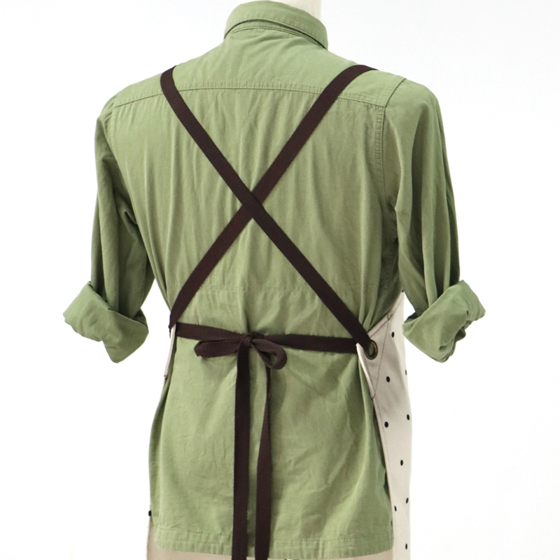 Factory Wholesale White Polka Dot Cotton Canvas Apron , Kitchen Cooking And Cleaning Work Apron