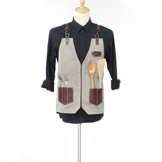 Fashion cool design reusable half length canvas zipper vest with functional pockets tool apron