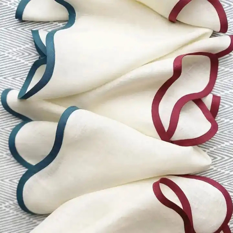 High Quality Dinner Restaurant Scalloped Linen Table Napkin for Wedding Party