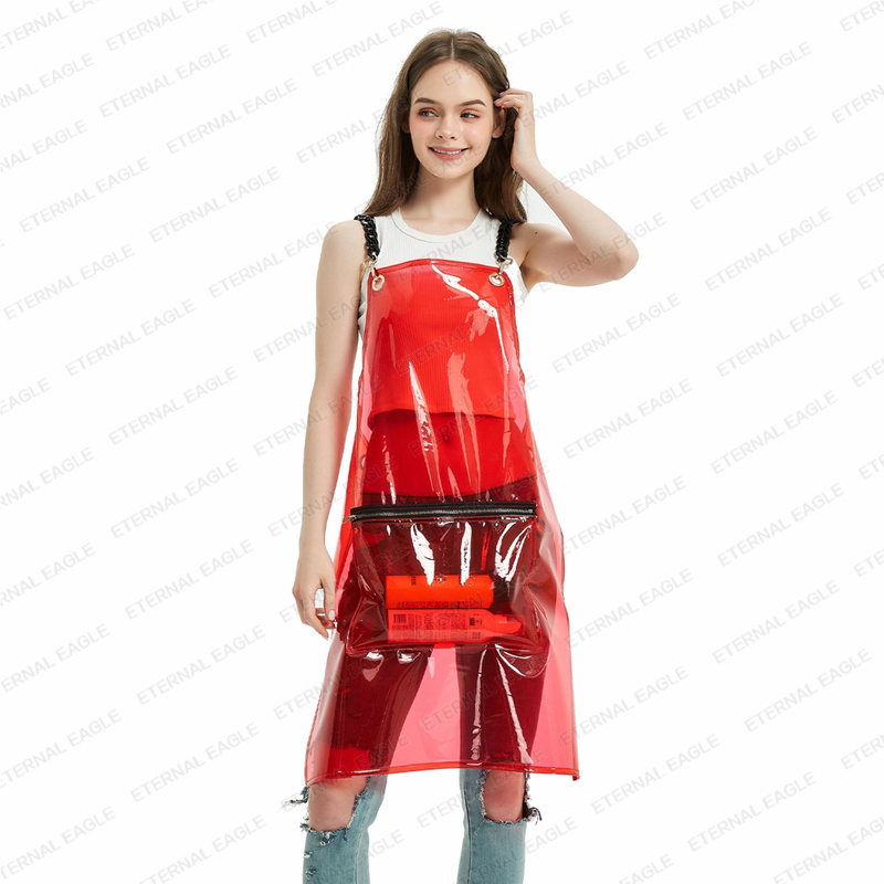 Hot selling fashion clear salon barber apron home kitchen hairdressing tpu apron waterproof with long chain 