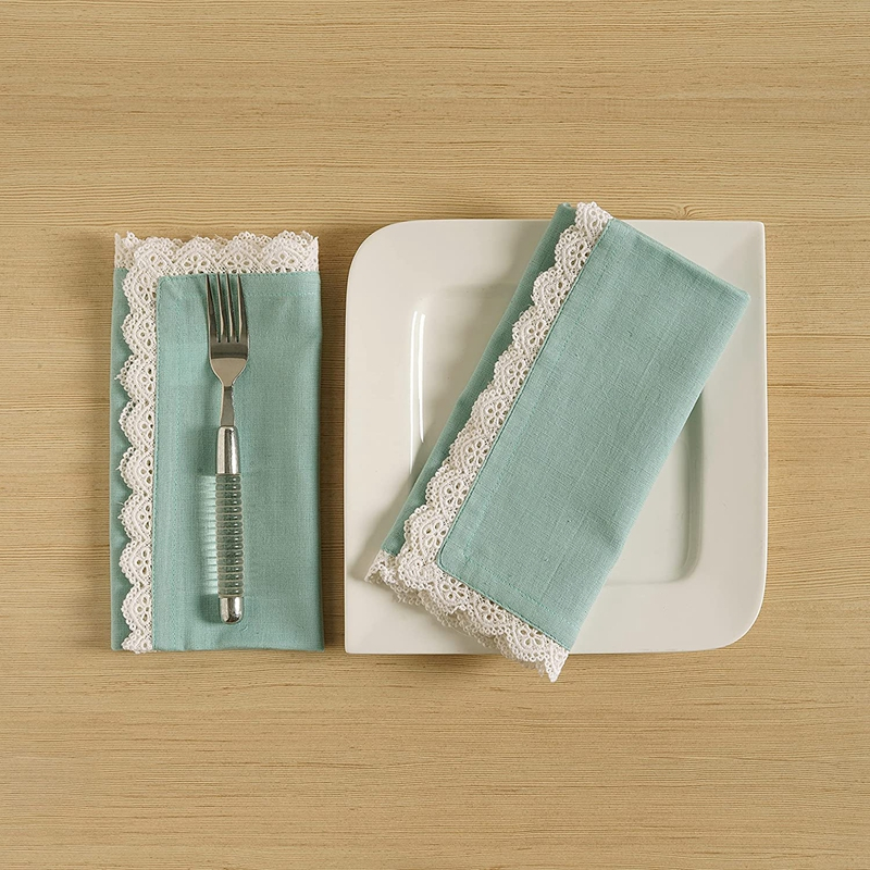 Dinner Napkin Cotton 12 Pack Natural Mitered Corners with Elegant Lace for Everyday Use Napkins are Pre Shrunk and Good Absorbency with Lace