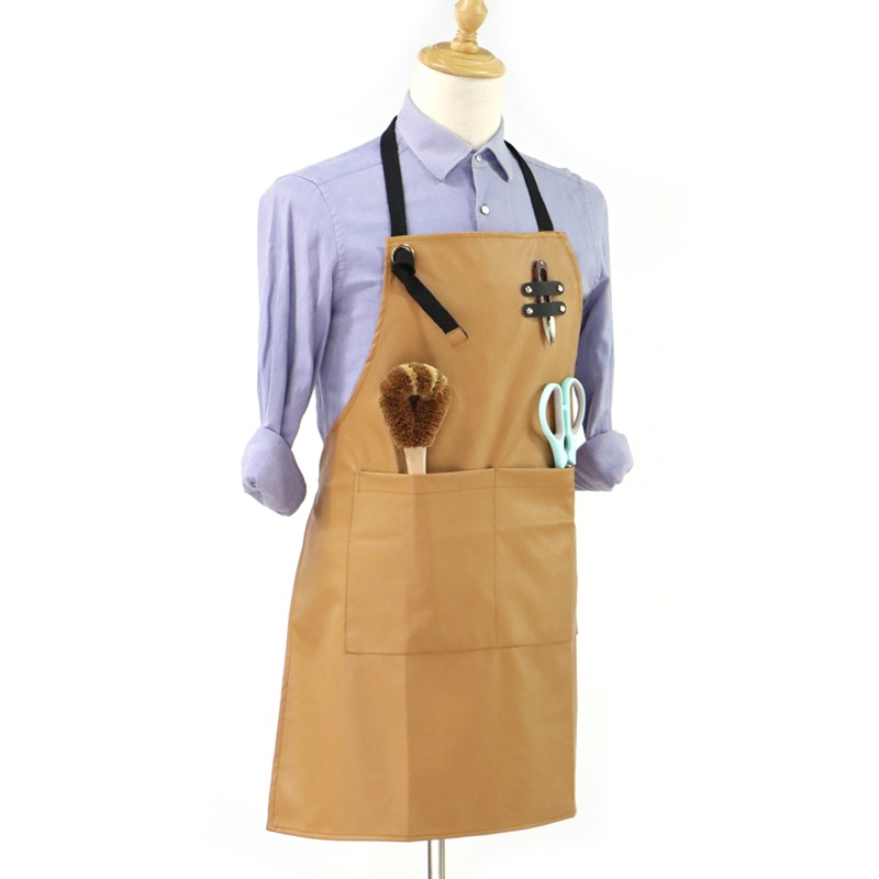 Factory Wholesale Waterproof Leather Material Multifunction Outdoor BBQ Apron