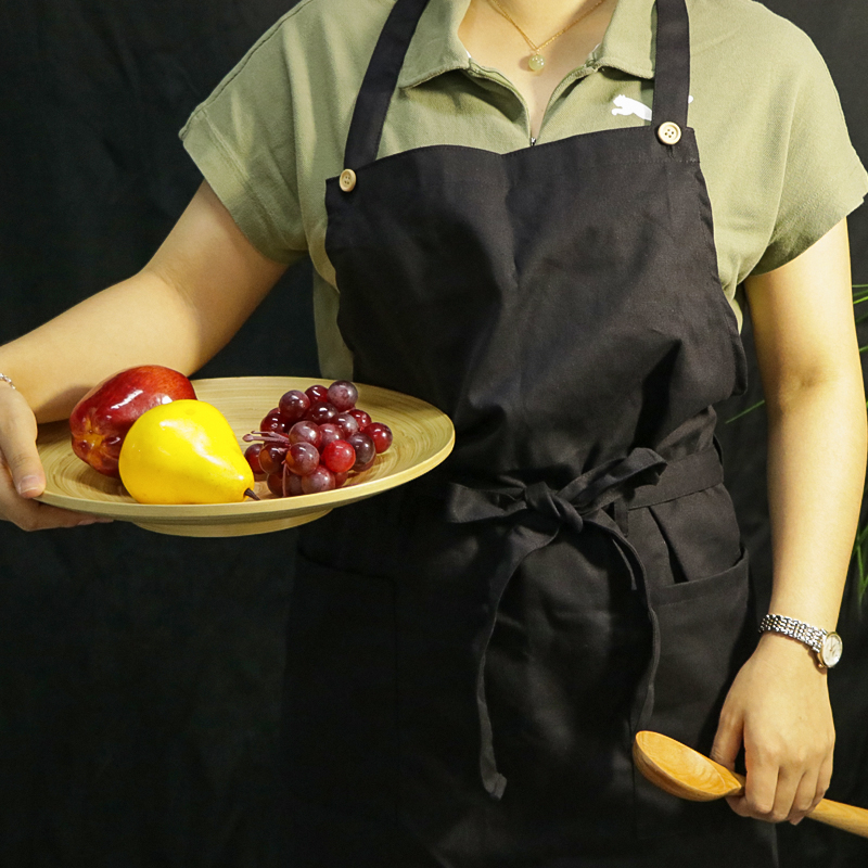 Black Polyester Cotton Anti-oil Washable Kitchen Cooking Apron for Household