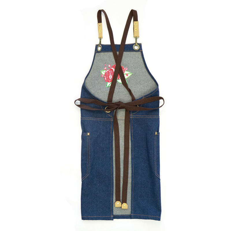 Household Couple Style Embroidery Logo Polyester Cotton Denim Apron with Factory Custom