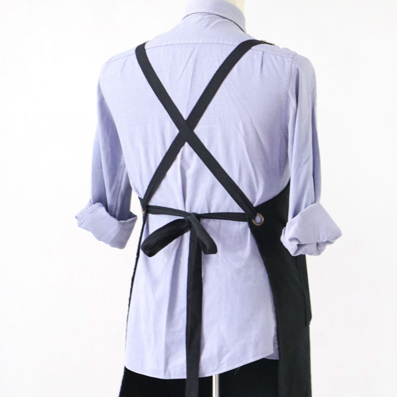 High quality logo printing custom cotton canvas apron black kitchen cooking cotton apron