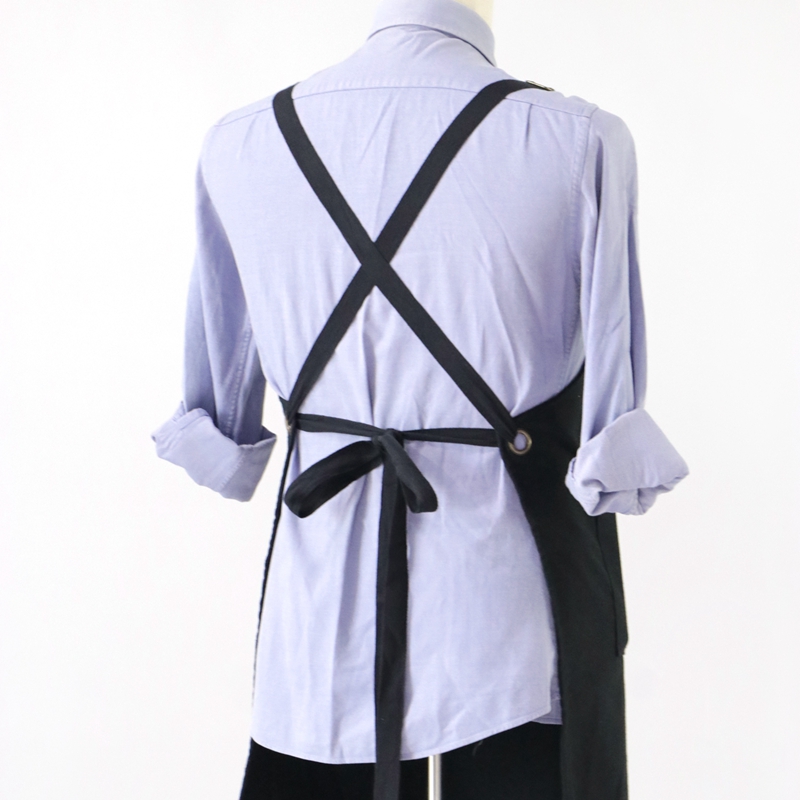 High quality logo printing custom cotton canvas apron black kitchen cooking cotton apron