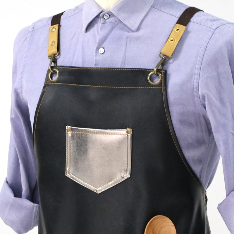 Promotion wholesale soft pu fabric pockets apron with functional pockets