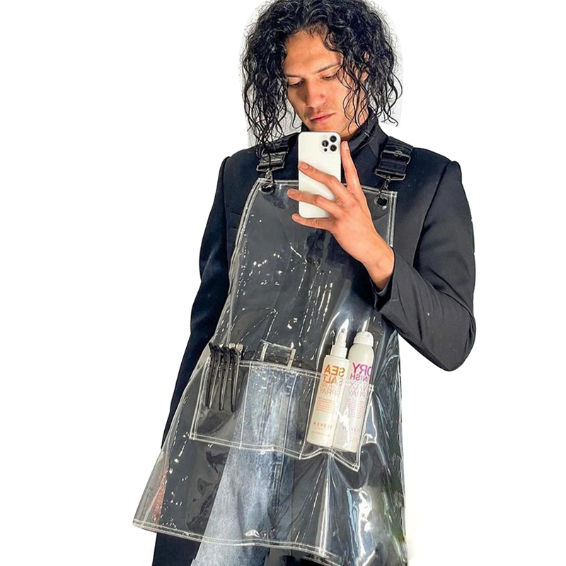 Fashional New Style Popular Tpu Transparent Waterproof Barber's Apron with Customized Ribbon