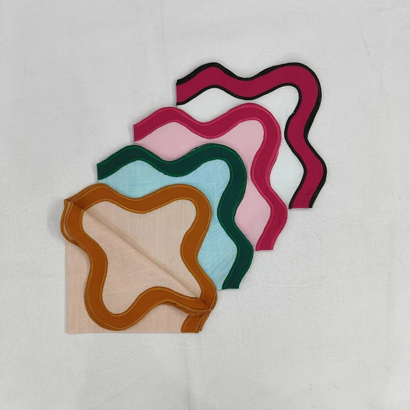 Wholesale Table Linens Embroidered Napkins Dyed Color Linen wave scallop cloth napkin cotton table decor