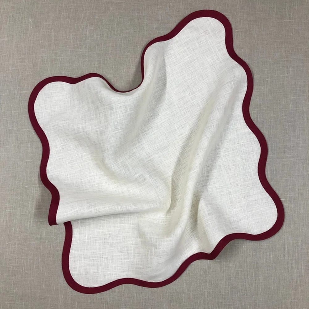 Solid scallop linen napkins 100% Cotton Satin Band Linen Table Cloth Hotel Kitchen Napkins