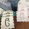 Factory Supply Natural Scalloped cloth cocktail napkins 100% pure linen cutwork cocktail napkin