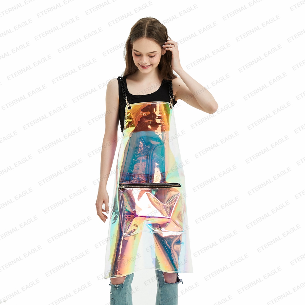 Wholesale laser color clear tpu apron waterproof transparent hairdressing apron for man and women 