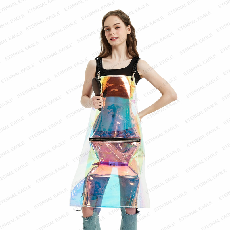Wholesale laser color clear tpu apron waterproof transparent hairdressing apron for man and women 