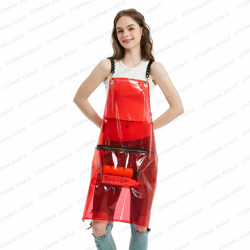 Hot selling fashion clear salon barber apron home kitchen hairdressing tpu apron waterproof with long chain 