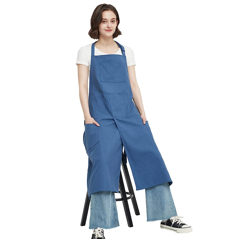 Pottery Apron Split Leg Long Kitchen Art Crafts Painting Apron with 3 Pockets Ceramics Clay Aprons for Women Men