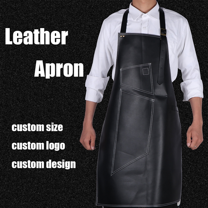 Waterproof High quality Leather Custom Logo Design Apron for outside garden work chef apron for restaurant 
