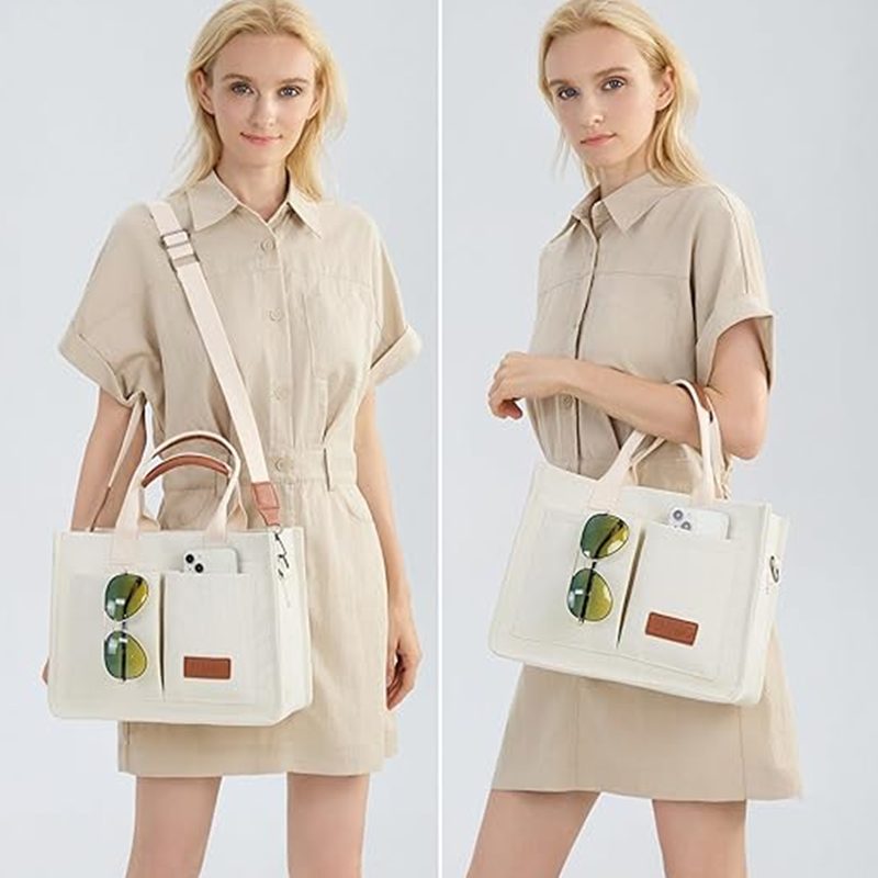 Large Canvas Tote Bag for Women With Pockets Laptop Crossbody Purses Everyday Bag Handbags for Work Beach Gym