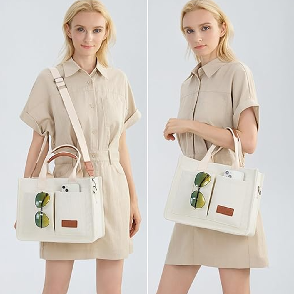 Large Canvas Tote Bag for Women With Pockets Laptop Crossbody Purses Everyday Bag Handbags for Work Beach Gym