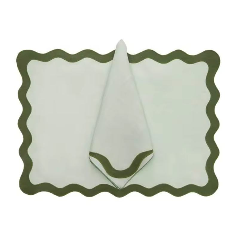 Scalloped Linen Applique Napkin Modern Style Table Decor Exclusively Made Napkin