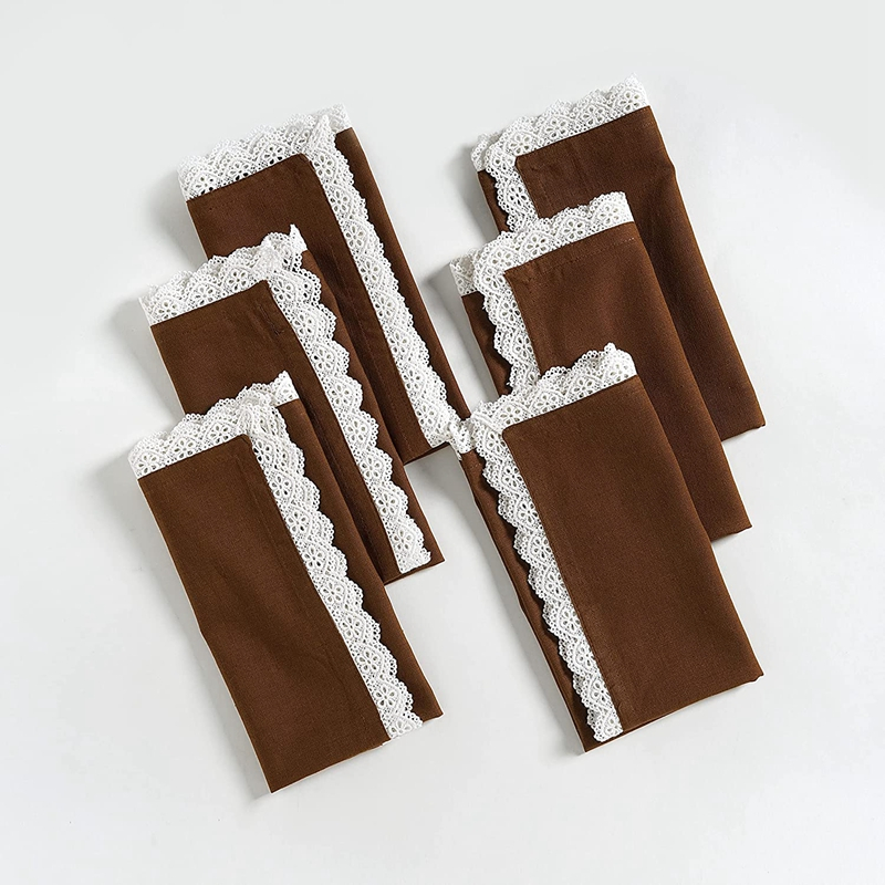 Dinner Napkin Cotton 12 Pack Natural Mitered Corners with Elegant Lace for Everyday Use Napkins are Pre Shrunk and Good Absorbency with Lace