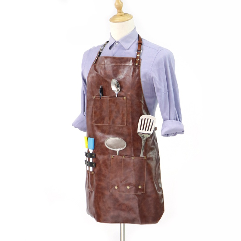 Multifunction High Quality Waterproof Fabric Pu Leather Bbq Apron for Men