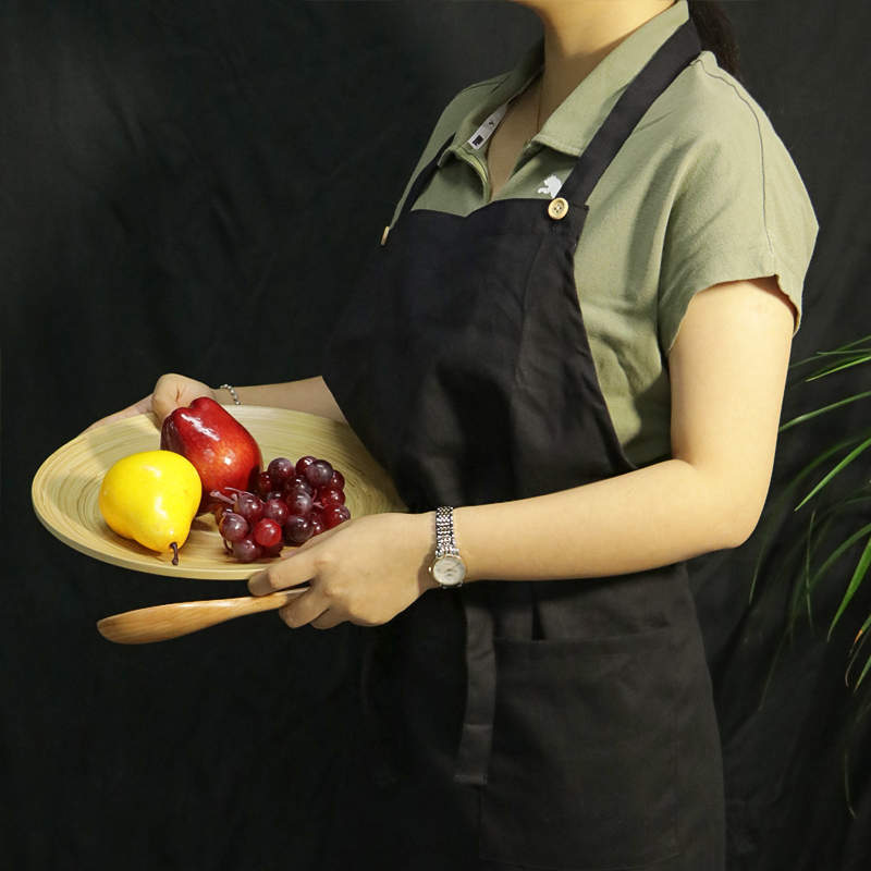 Black Polyester Cotton Anti-oil Washable Kitchen Cooking Apron for Household