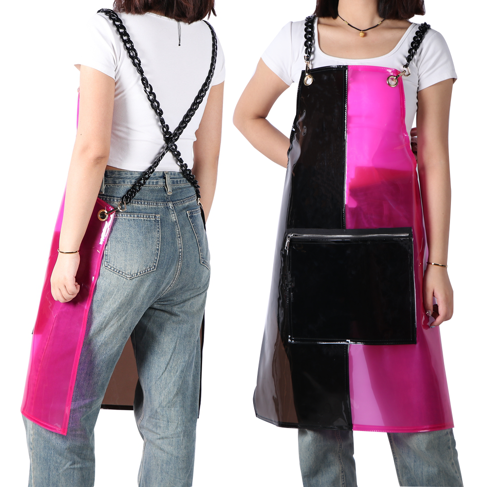 New arrival fashional waterproof transparent plastic clear tpu apron hair stylist salon barber apron with pockets 