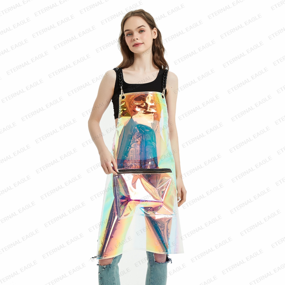 Wholesale laser color clear tpu apron waterproof transparent hairdressing apron for man and women 