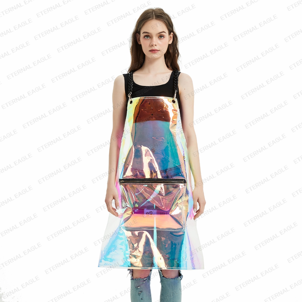 Wholesale laser color clear tpu apron waterproof transparent hairdressing apron for man and women 