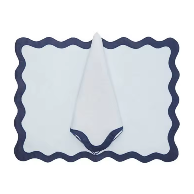 Scalloped Linen Applique Napkin Modern Style Table Decor Exclusively Made Napkin