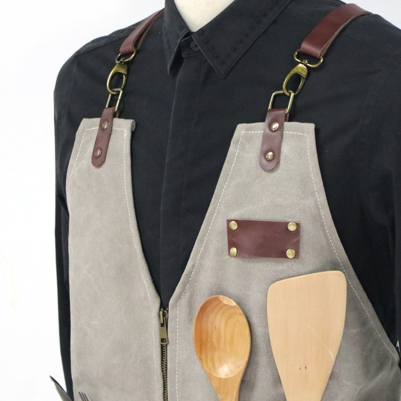 Fashion cool design reusable half length canvas zipper vest with functional pockets tool apron