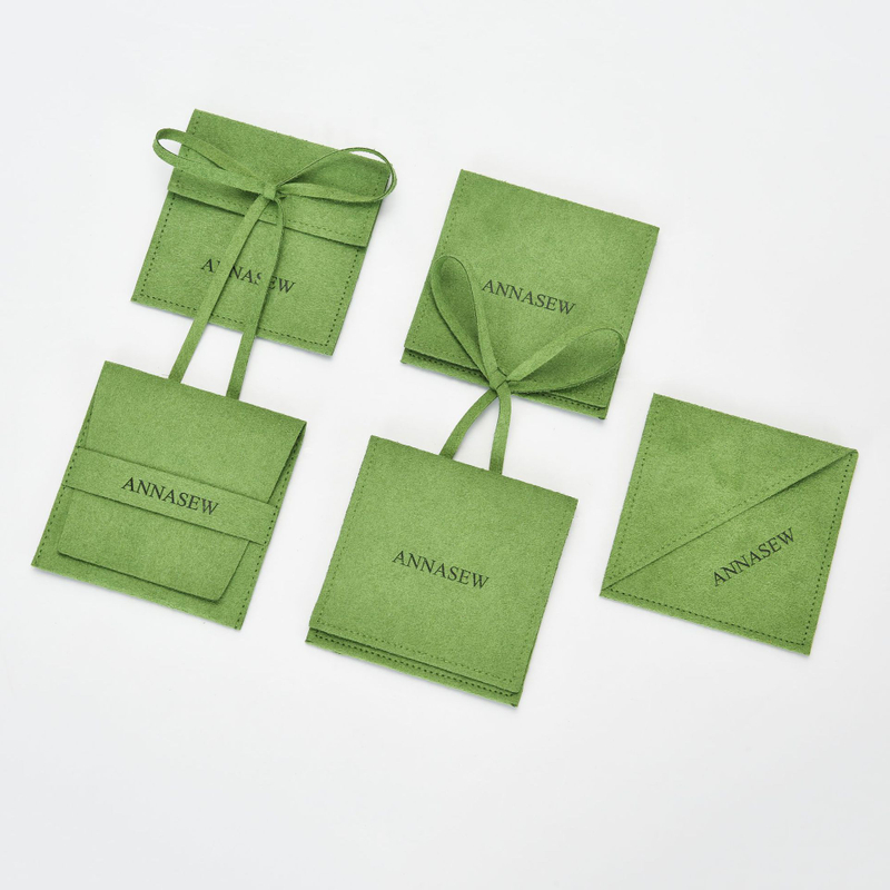 Wholesale Green Microfiber Jewelry Pouch Fashional Custom Logo Jewelry Packaging with Different Style 