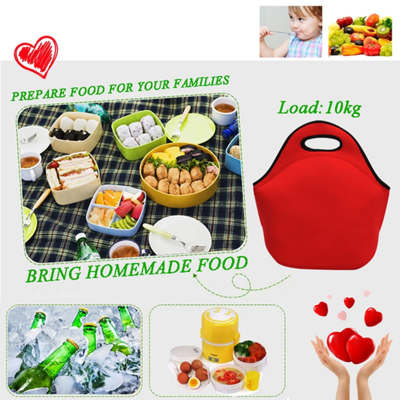 Waterproof Insulated Thermal Reusable Neoprene Lunch Bag With Zipper for Outdoor Travel Work School Picnic