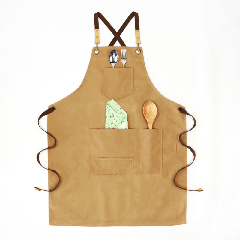 Wholesale canvas waterproof apron for kitchen or bbq with adjustable size 