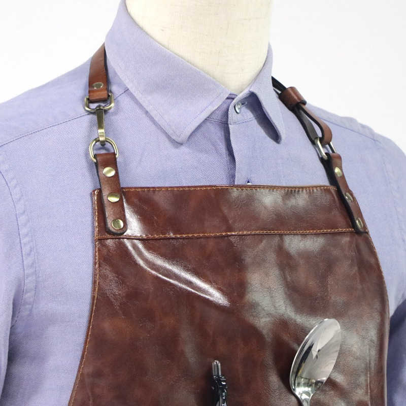 Multifunction High Quality Waterproof Fabric Pu Leather Bbq Apron for Men
