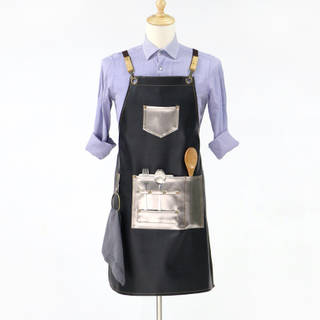 Promotion wholesale soft pu fabric pockets apron with functional pockets