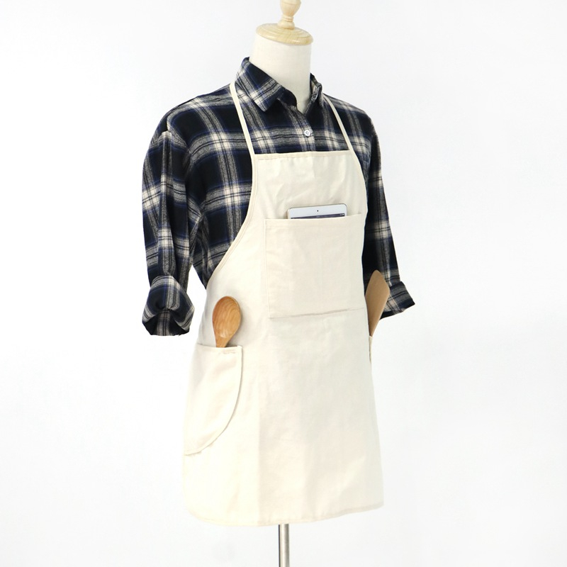 Amazon Hot Sale Custom Logo Simple And Lightweight Cotton Apron with Large Pocket