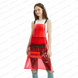 Hot selling fashion clear salon barber apron home kitchen hairdressing tpu apron waterproof with long chain 