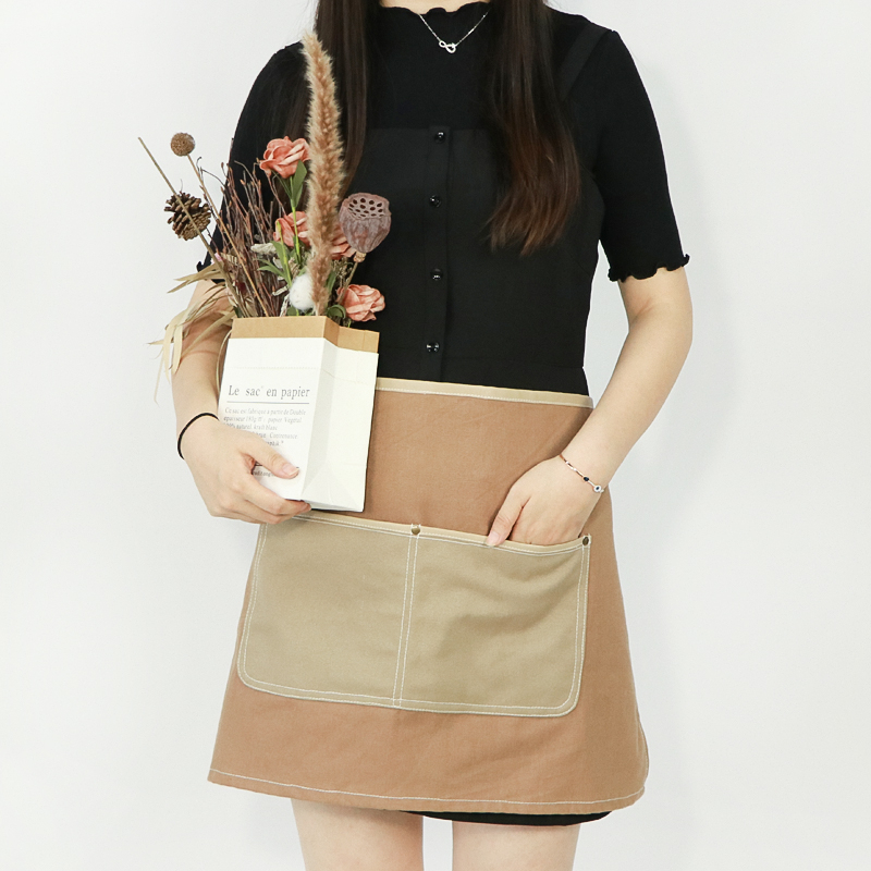 Professional Custom Polyester Cotton Canvas Classic Fashion Khaki Half-length Work Apron