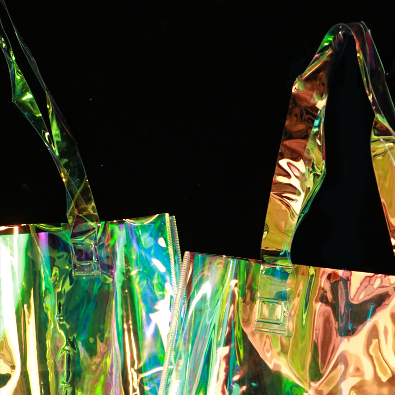 Laser printing dazzle color transparent effect tote shopping shoulder bag fashion pvc bag