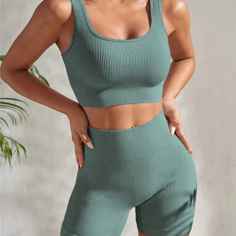 Wholesale Knitting Fitness Yoga Wear Set Sports Gym Activewear Women's Workout Seamless Scrunch Clothing Sets