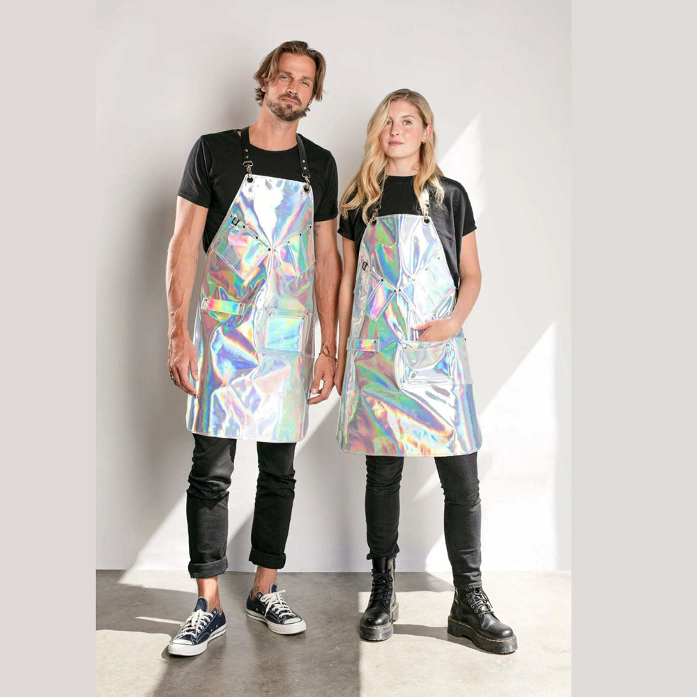 Fashional Design New Arrival Multi Pockets Bradium Transparent Waterproof Tpu Clear Apron with Leather Strap for Hair Stylist